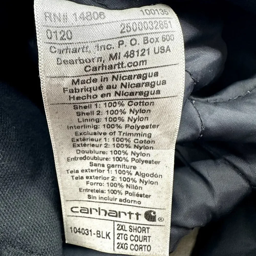 Carhartt Duck Bib Overalls 3M Thinsulate Relaxed Fit Worn Wear Black 2XL Short